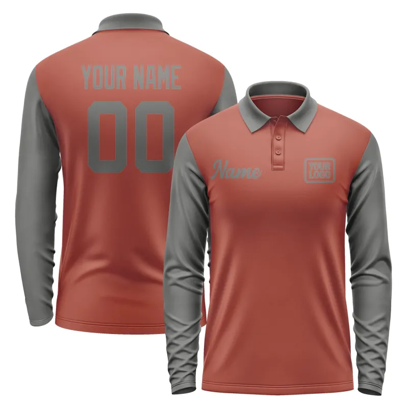 Custom Coral Red Dark Grey Long Sleeve Polo Shirt sold by Tailorly