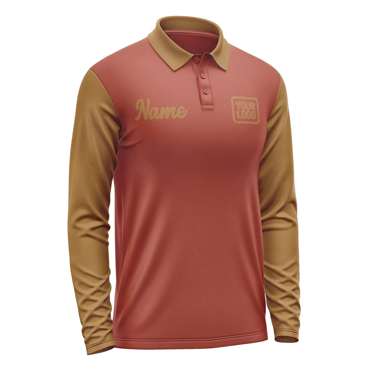 Custom Coral Red Khaki Long Sleeve Polo Shirt sold by Tailorly product image thumbnail 4