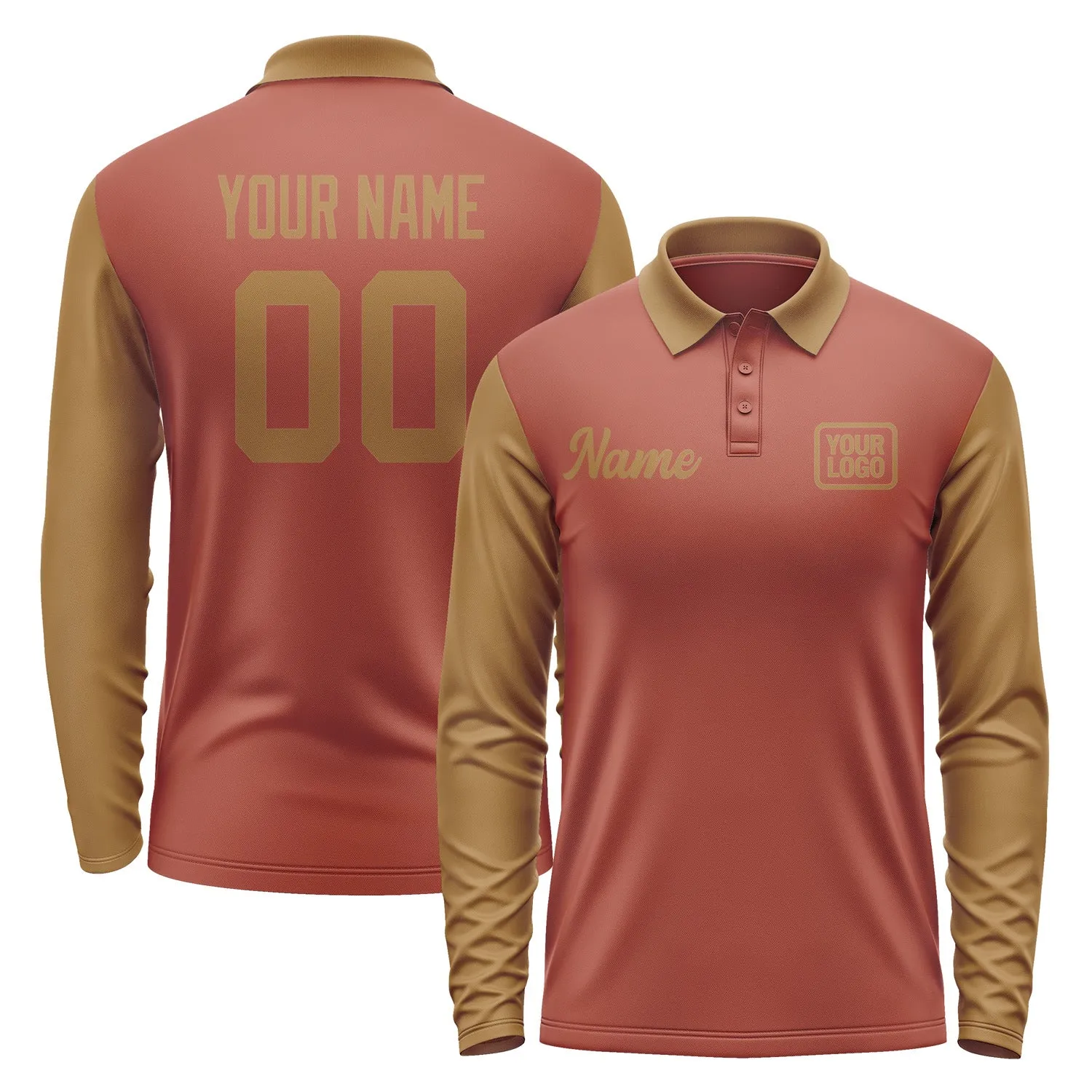 Custom Coral Red Khaki Long Sleeve Polo Shirt sold by Tailorly