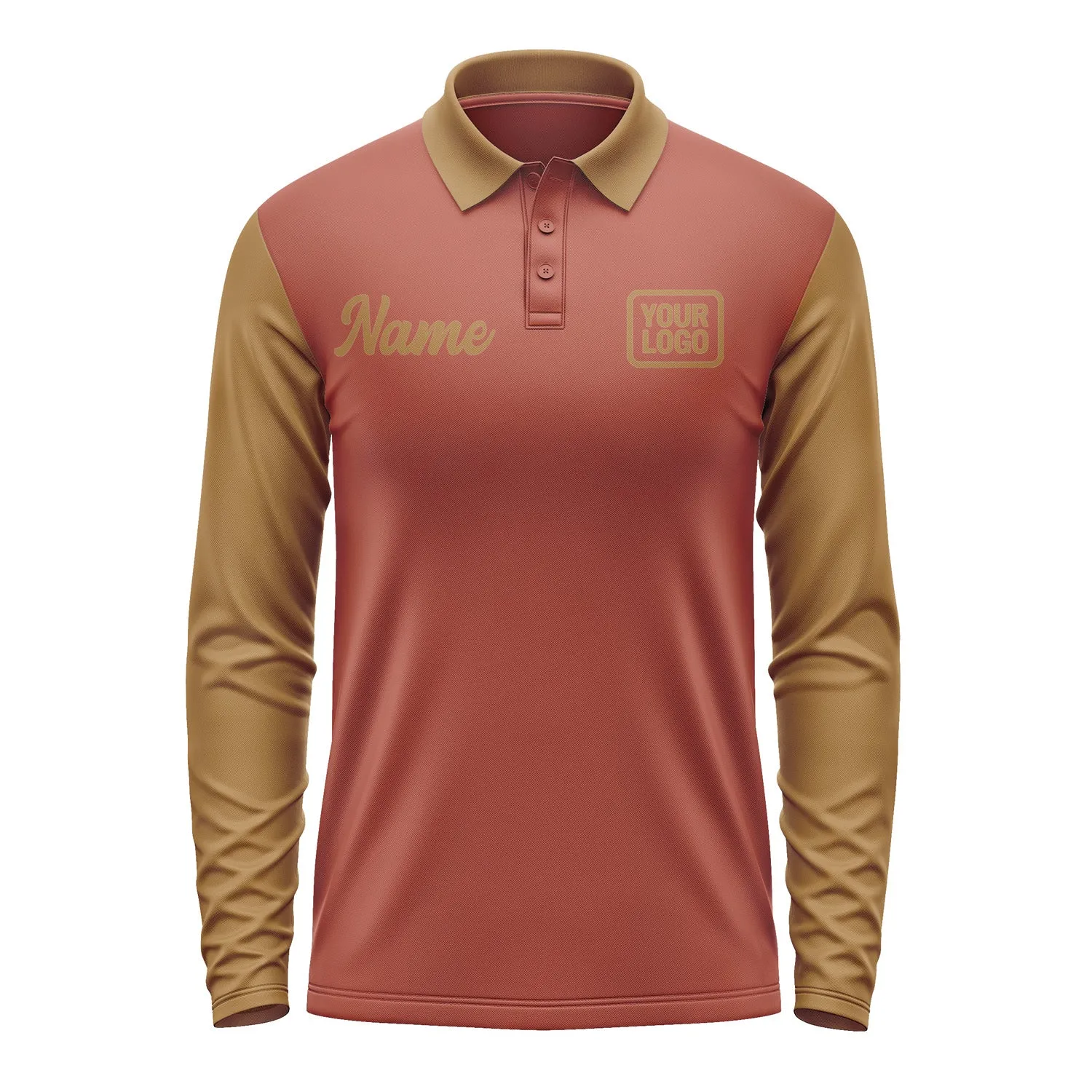 Custom Coral Red Khaki Long Sleeve Polo Shirt sold by Tailorly product image thumbnail 2