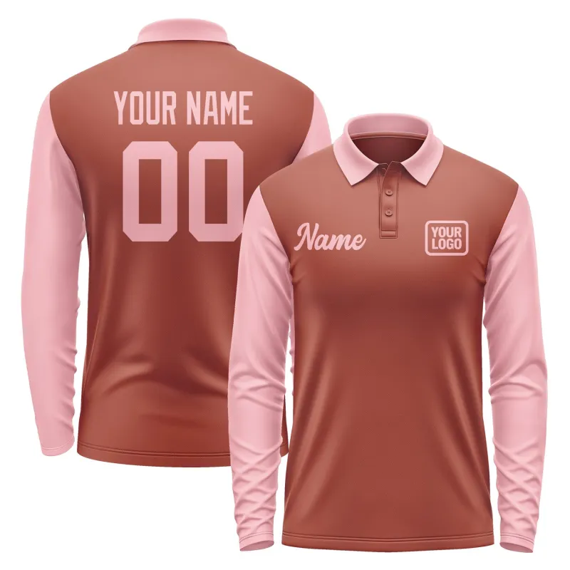 Custom Coral Red Light Pink Long Sleeve Polo Shirt sold by Tailorly