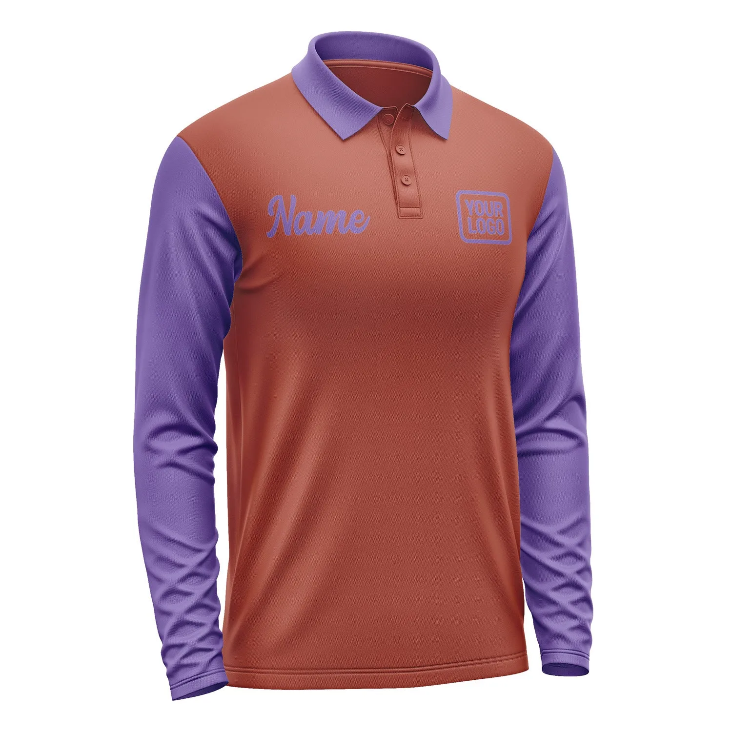 Custom Coral Red Light Purple Long Sleeve Polo Shirt sold by Tailorly product image thumbnail 4