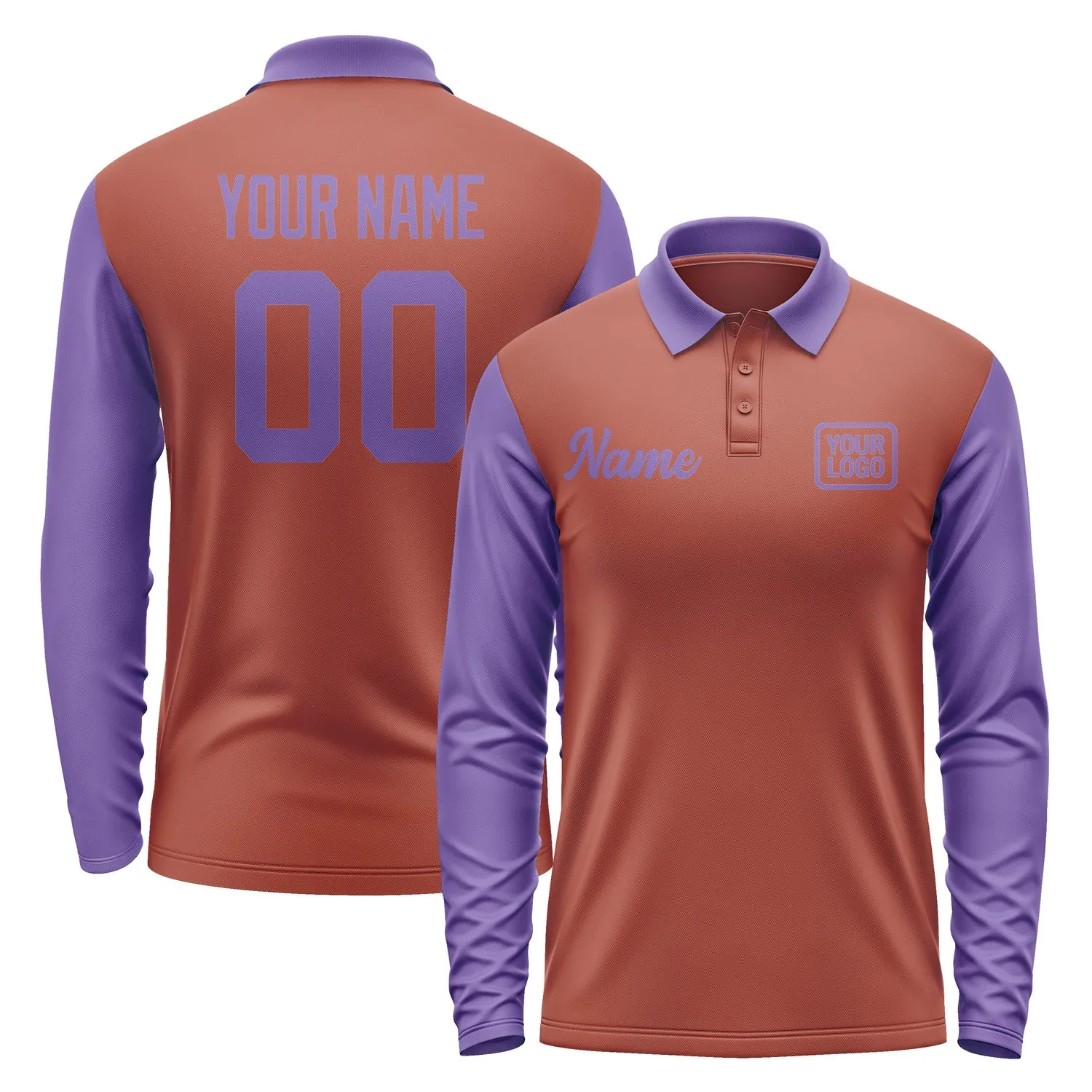Custom Coral Red Light Purple Long Sleeve Polo Shirt sold by Tailorly