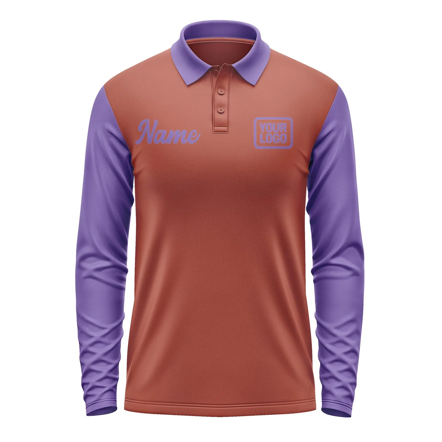 Custom Coral Red Light Purple Long Sleeve Polo Shirt sold by Tailorly product image thumbnail 2