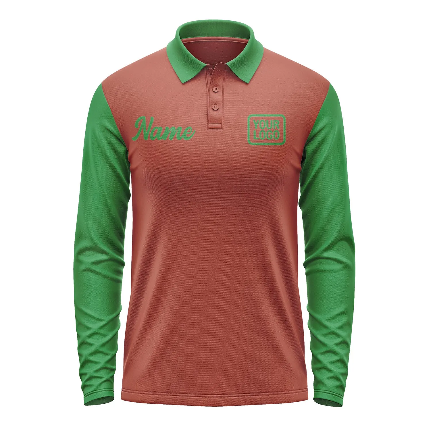 Custom Coral Red Emerald Green Long Sleeve Polo Shirt sold by Tailorly product image thumbnail 2