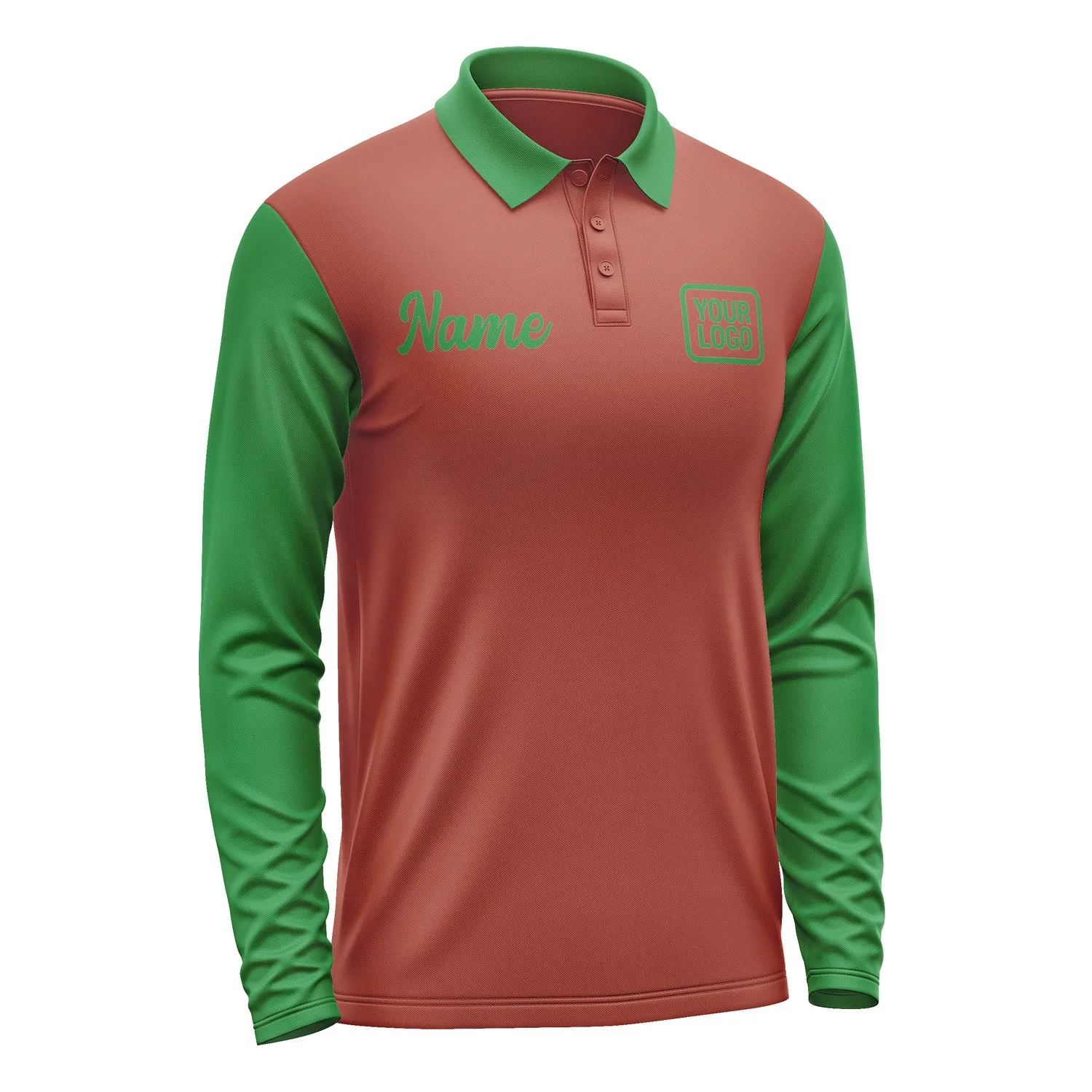 Custom Coral Red Emerald Green Long Sleeve Polo Shirt sold by Tailorly product image thumbnail 4