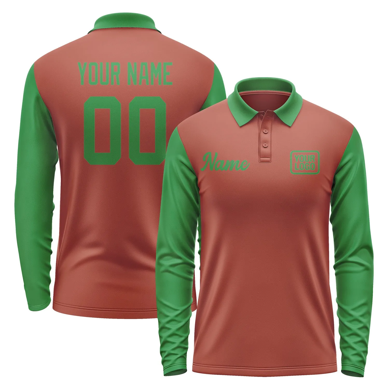 Custom Coral Red Emerald Green Long Sleeve Polo Shirt sold by Tailorly