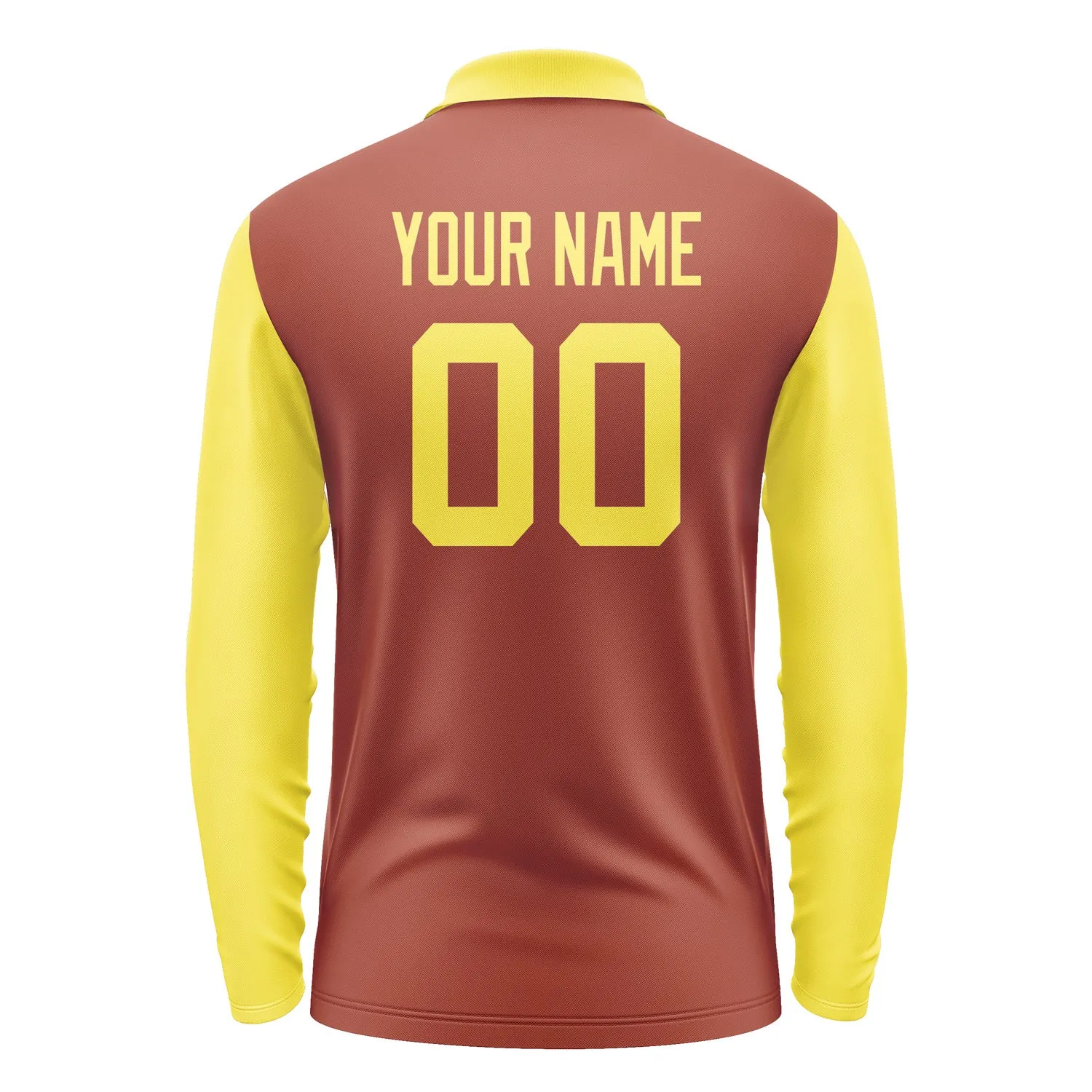 Custom Coral Red Light Yellow Long Sleeve Polo Shirt sold by Tailorly product image thumbnail 3