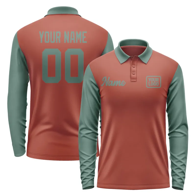 Custom Coral Red Blue Green Long Sleeve Polo Shirt sold by Tailorly