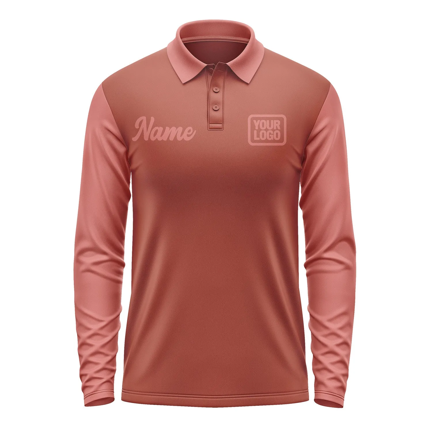 Custom Coral Red Copper Rose Long Sleeve Polo Shirt sold by Tailorly product image thumbnail 2