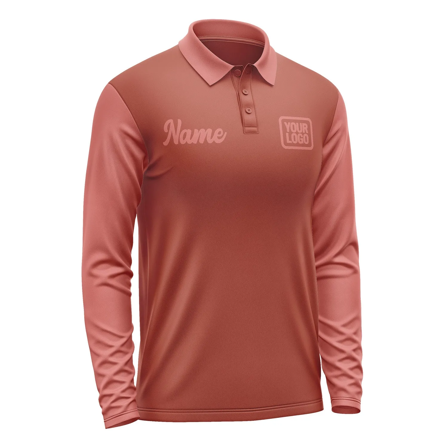 Custom Coral Red Copper Rose Long Sleeve Polo Shirt sold by Tailorly product image thumbnail 4