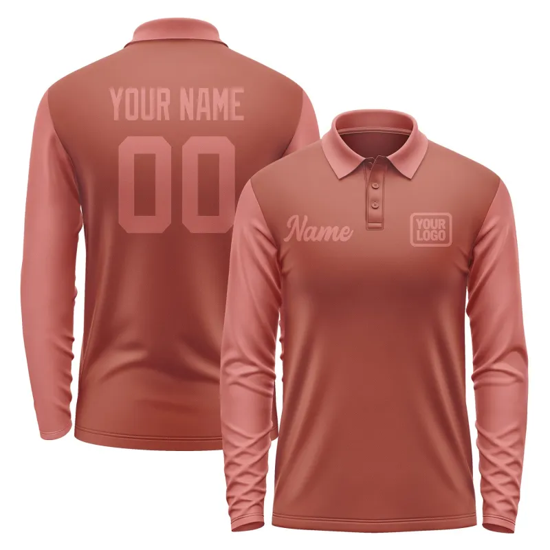 Custom Coral Red Copper Rose Long Sleeve Polo Shirt sold by Tailorly