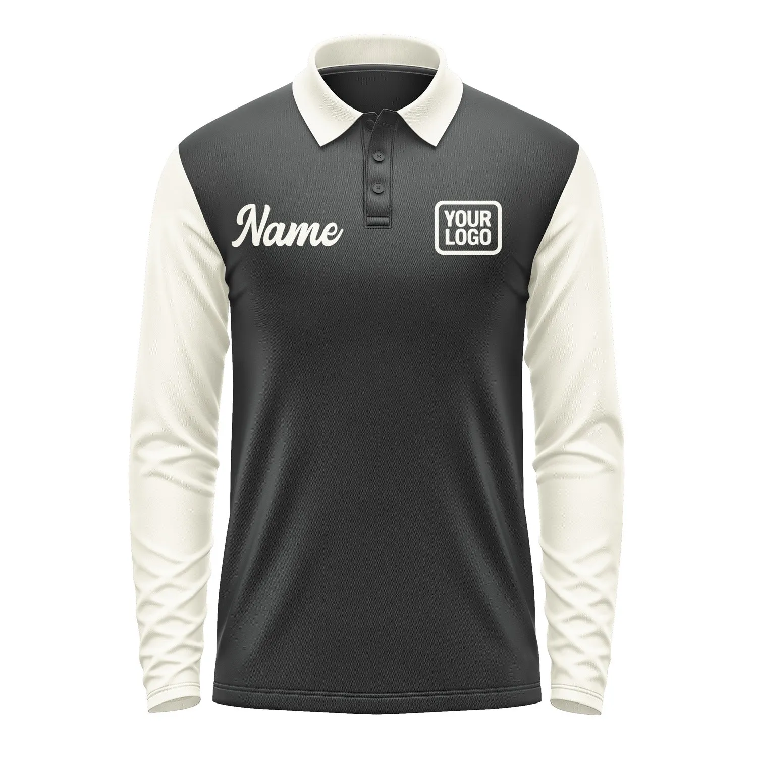 Custom Black Cream Long Sleeve Polo Shirt sold by Tailorly product image thumbnail 2