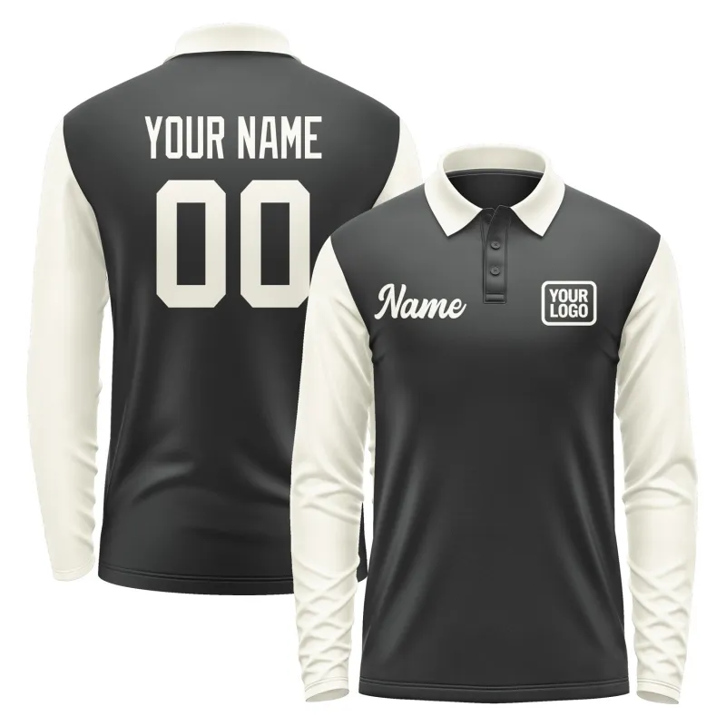 Custom Black Cream Long Sleeve Polo Shirt sold by Tailorly
