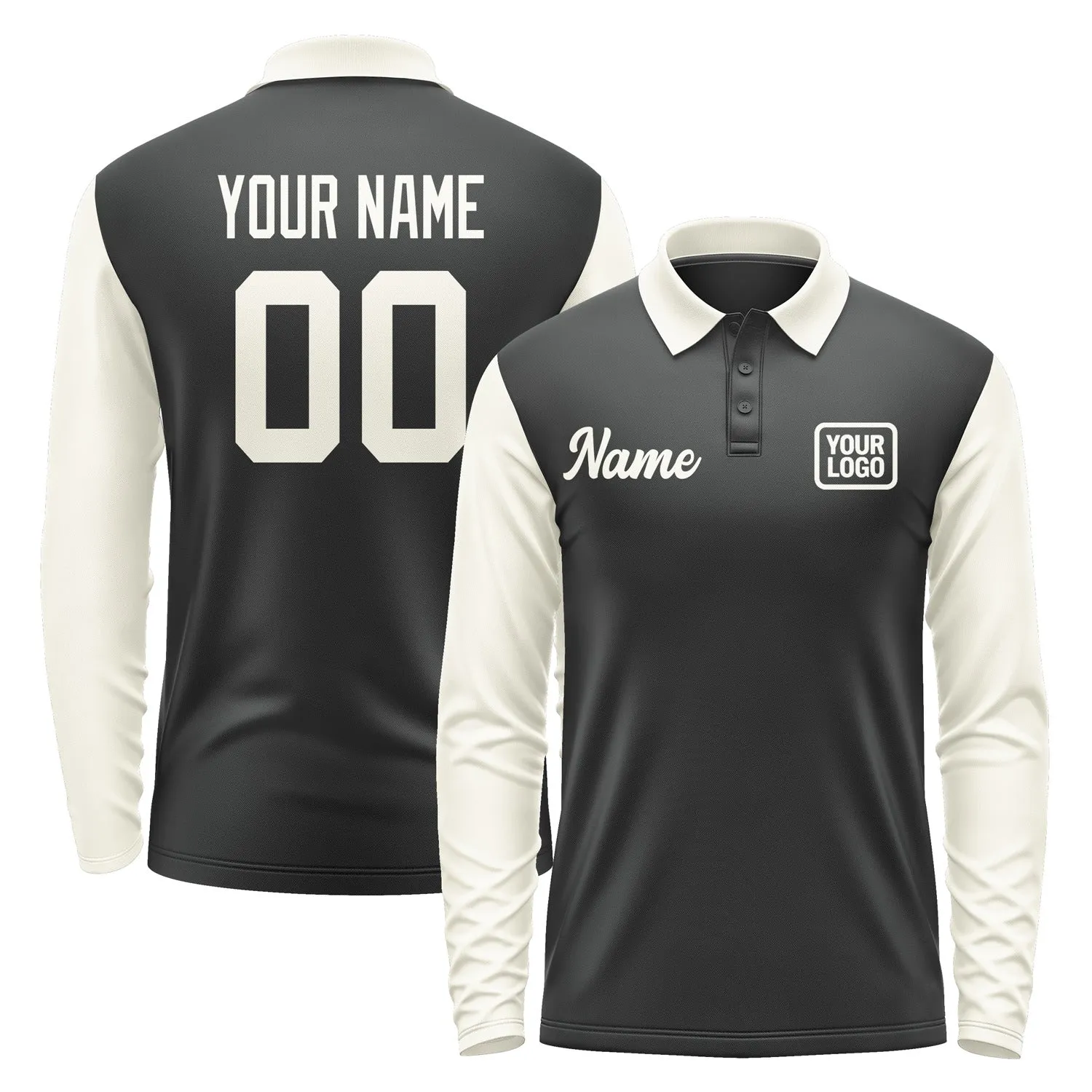 Custom Black Cream Long Sleeve Polo Shirt sold by Tailorly