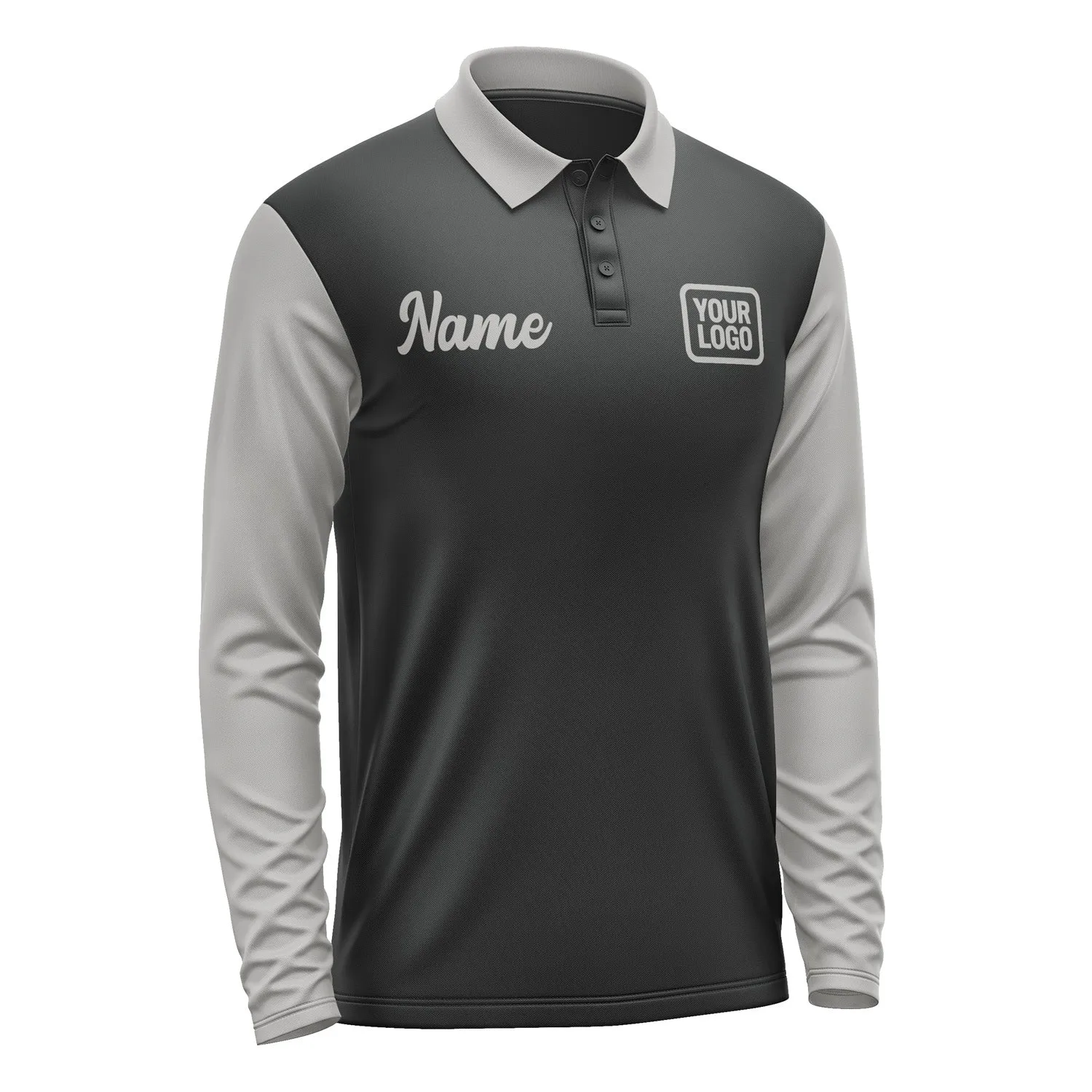 Custom Black Gray Long Sleeve Polo Shirt sold by Tailorly product image thumbnail 4