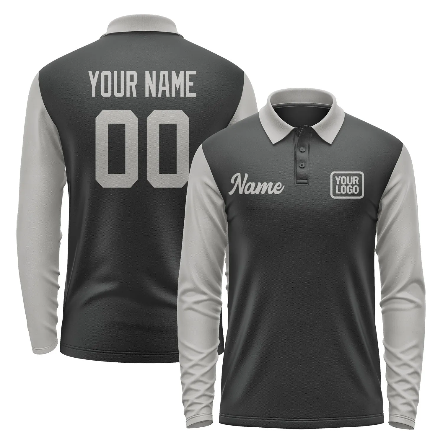 Custom Black Gray Long Sleeve Polo Shirt sold by Tailorly