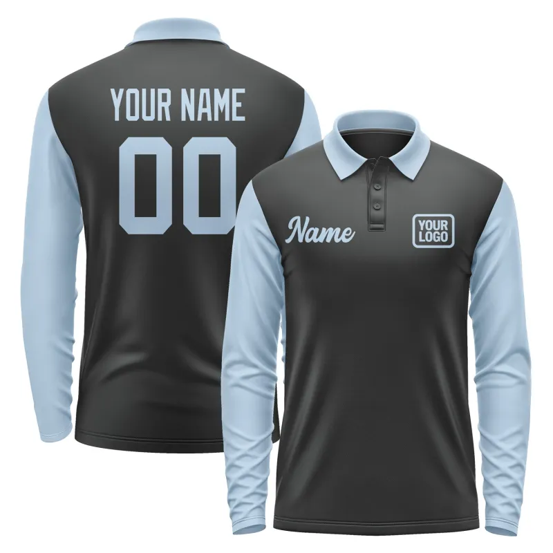 Custom Black Light Blue Long Sleeve Polo Shirt sold by Tailorly