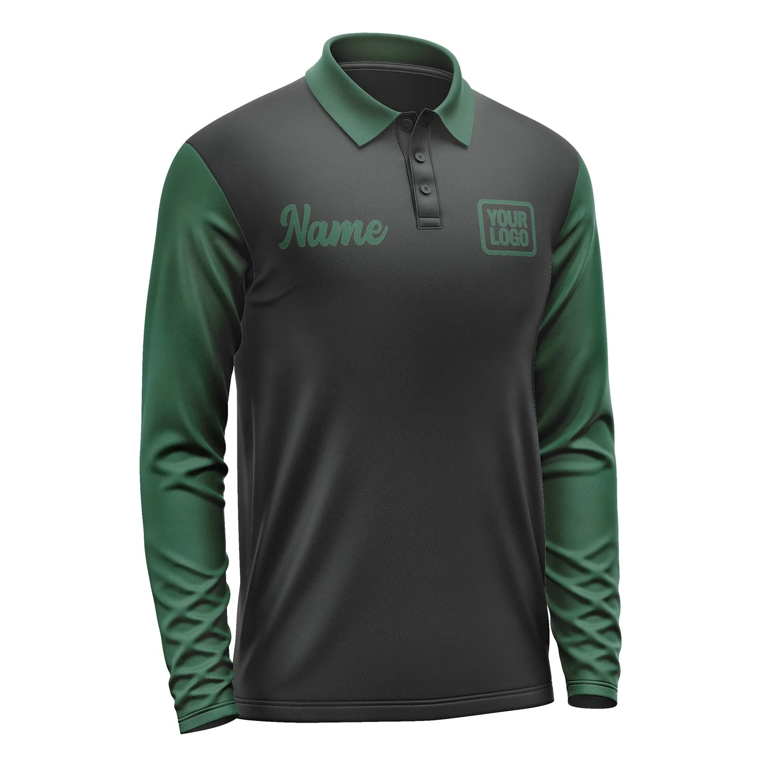 Custom Black Green Long Sleeve Polo Shirt sold by Tailorly product image thumbnail 4