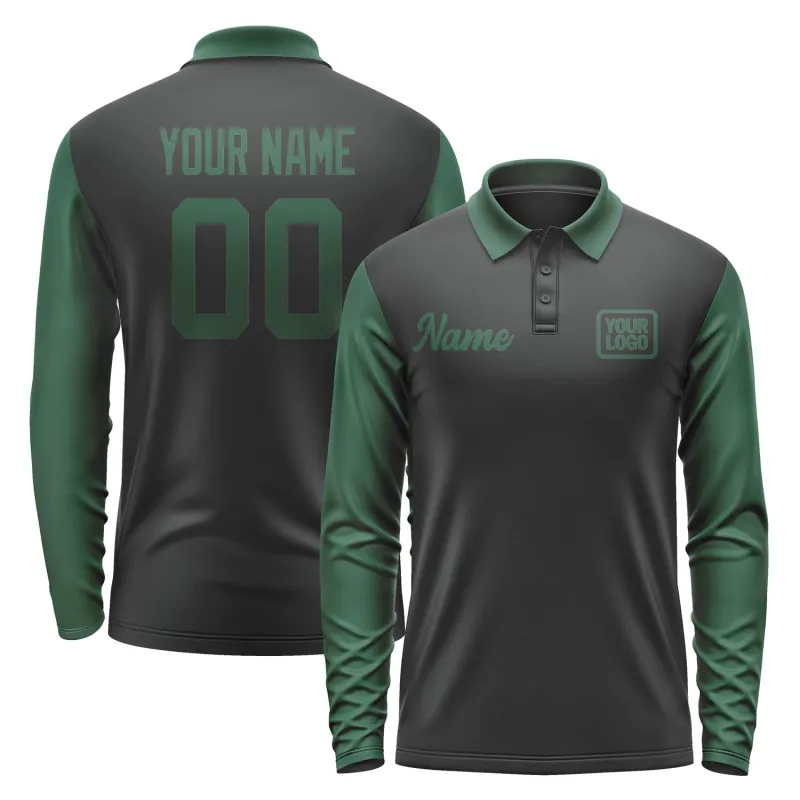 Custom Black Green Long Sleeve Polo Shirt sold by Tailorly
