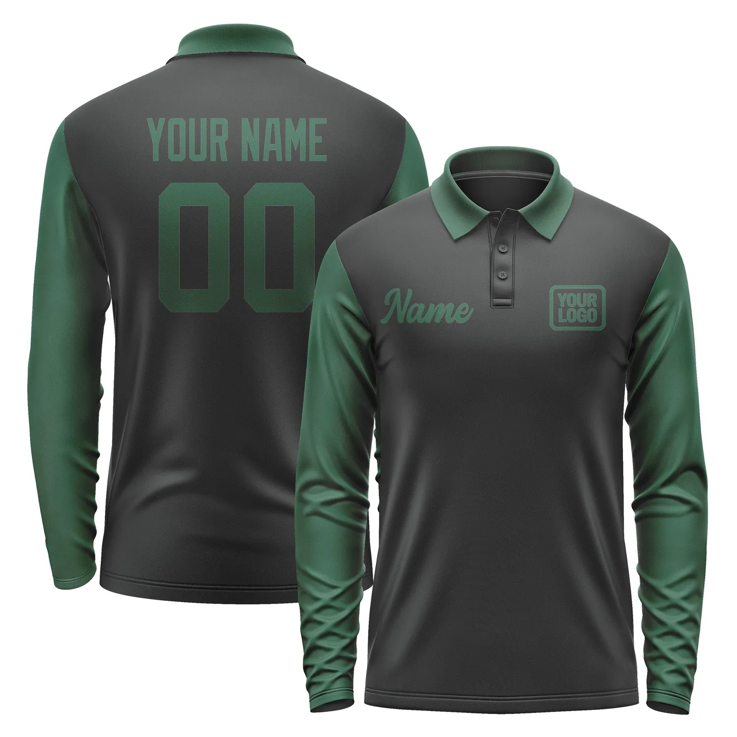 Custom Black Green Long Sleeve Polo Shirt sold by Tailorly