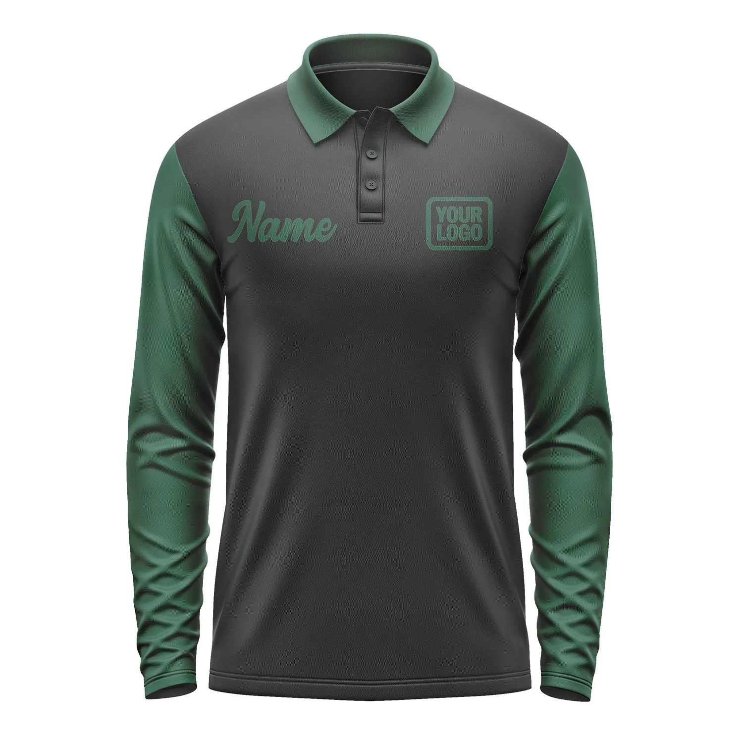 Custom Black Green Long Sleeve Polo Shirt sold by Tailorly product image thumbnail 2