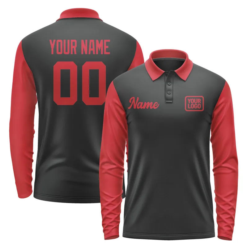 Custom Black Red Long Sleeve Polo Shirt sold by Tailorly