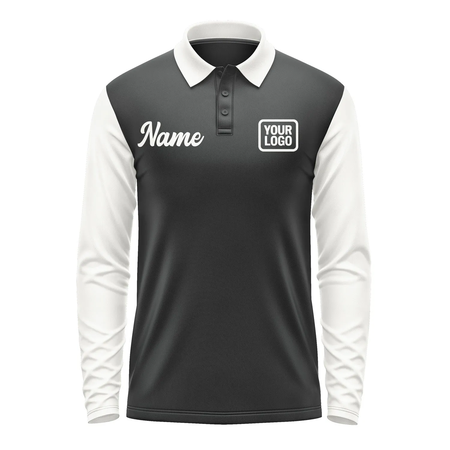Custom Black White Long Sleeve Polo Shirt sold by Tailorly product image thumbnail 2