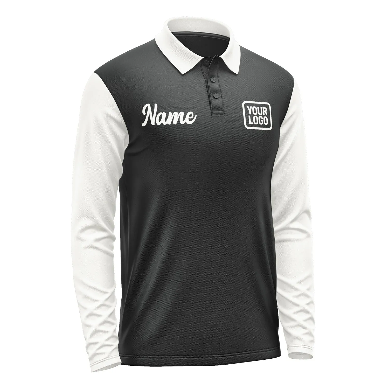 Custom Black White Long Sleeve Polo Shirt sold by Tailorly product image thumbnail 4