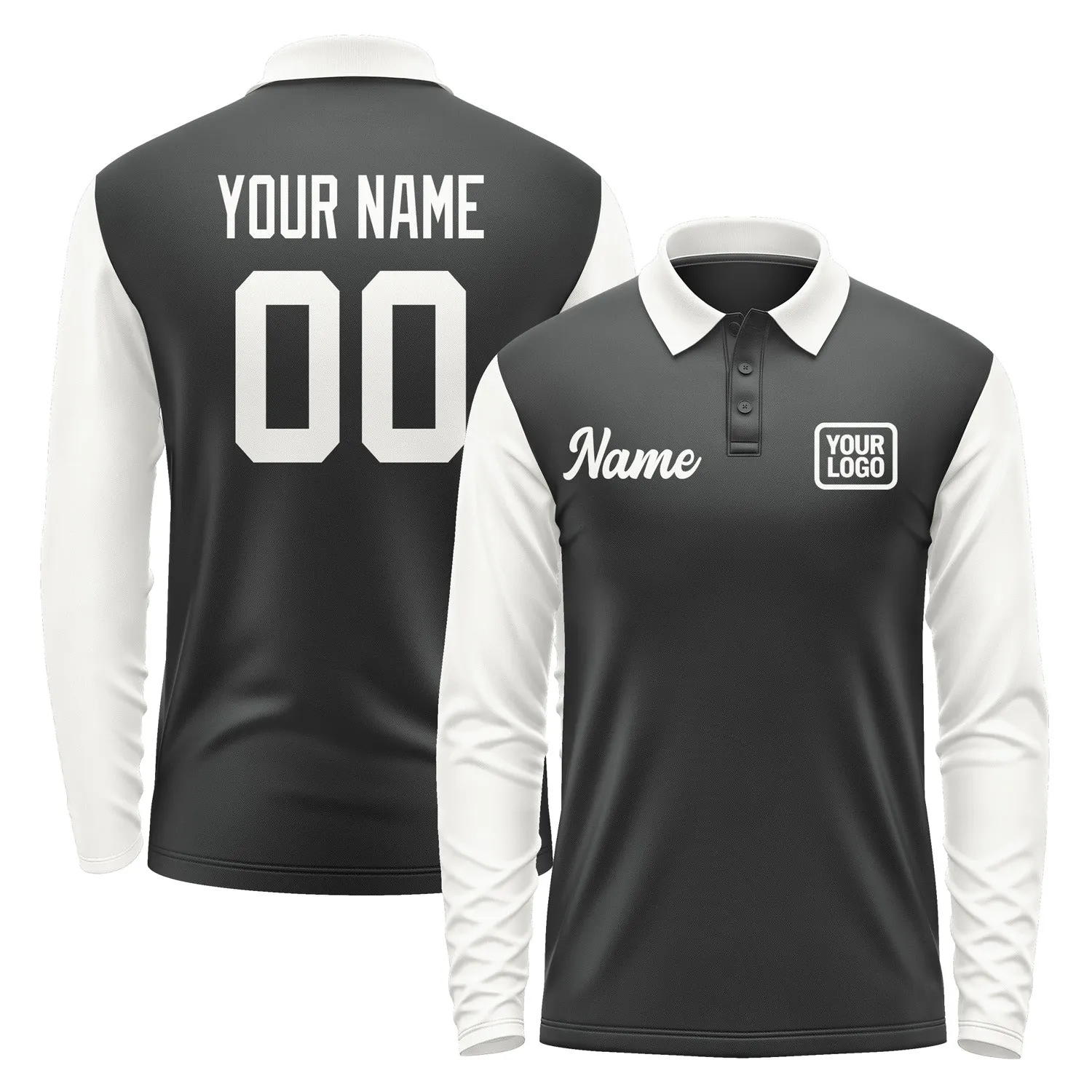Custom Black White Long Sleeve Polo Shirt sold by Tailorly