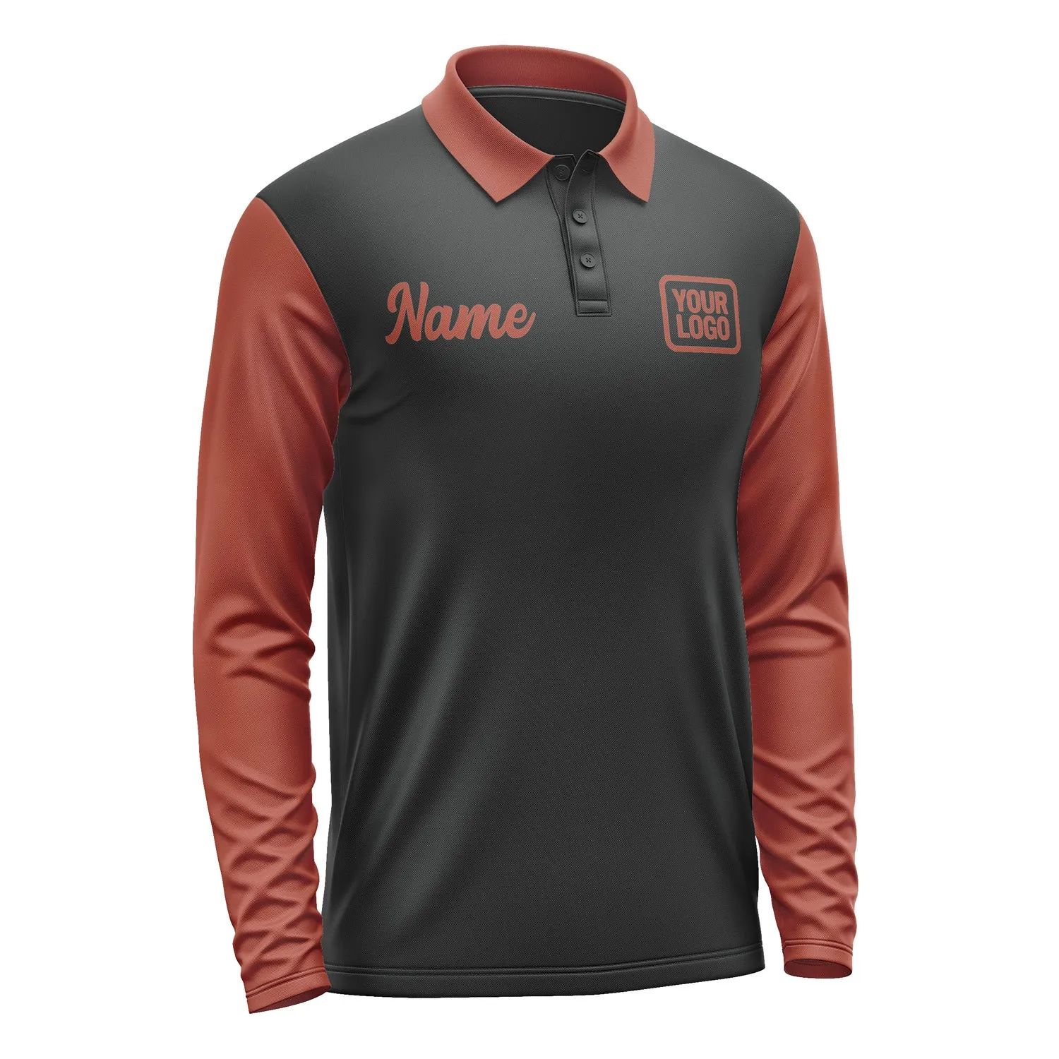 Custom Black Coral Red Long Sleeve Polo Shirt sold by Tailorly product image thumbnail 4