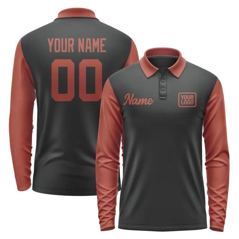 Custom Black Coral Red Long Sleeve Polo Shirt sold by Tailorly