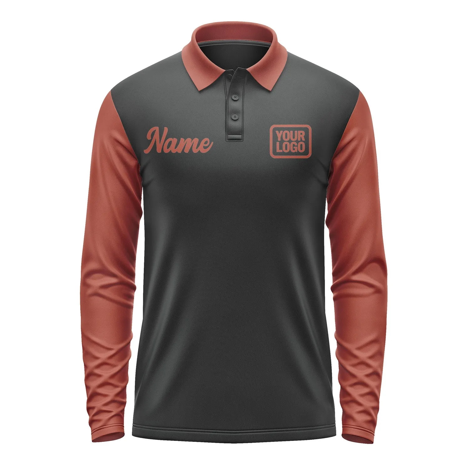 Custom Black Coral Red Long Sleeve Polo Shirt sold by Tailorly product image thumbnail 2