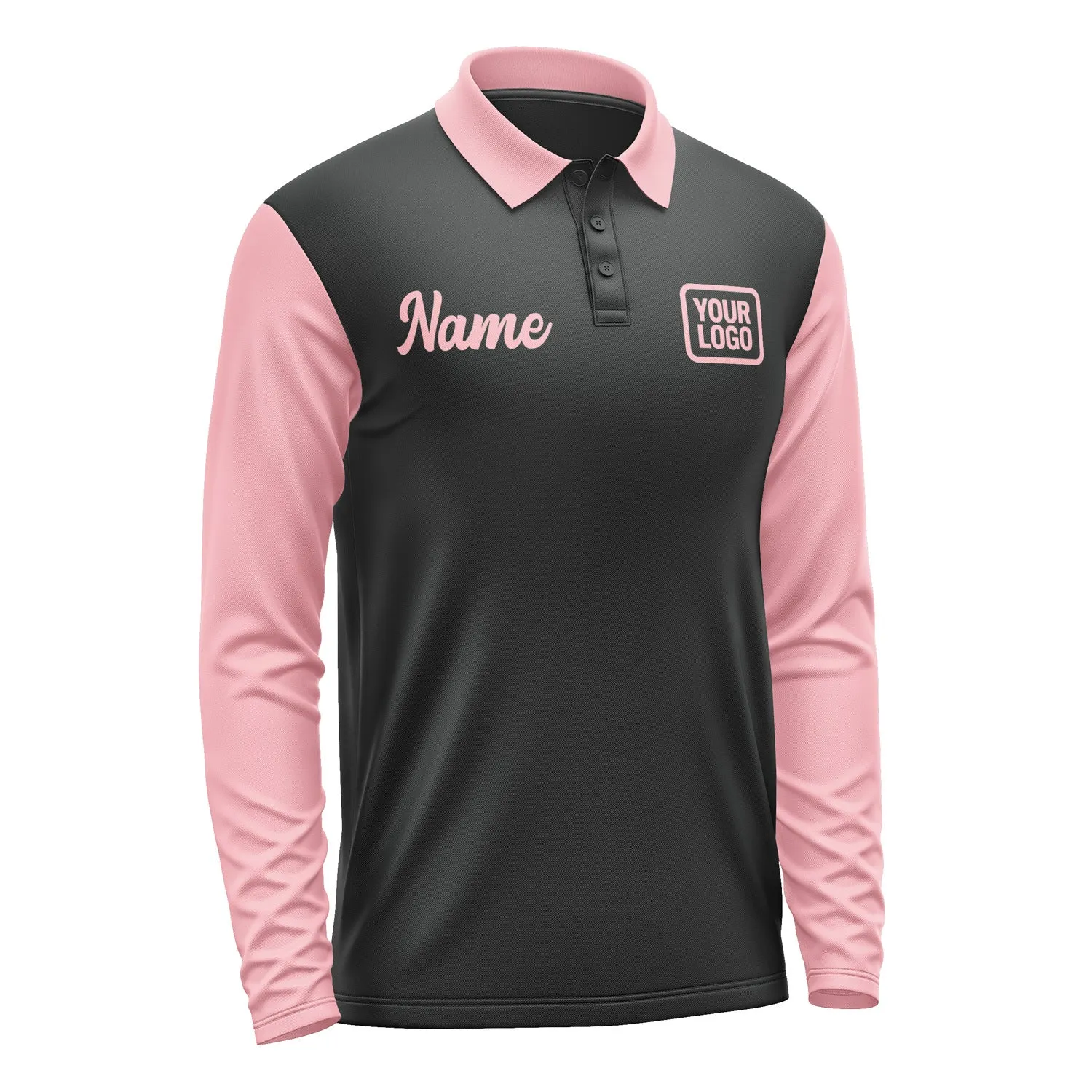 Custom Black Light Pink Long Sleeve Polo Shirt sold by Tailorly product image thumbnail 4