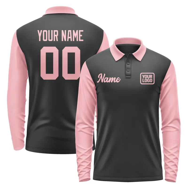 Custom Black Light Pink Long Sleeve Polo Shirt sold by Tailorly