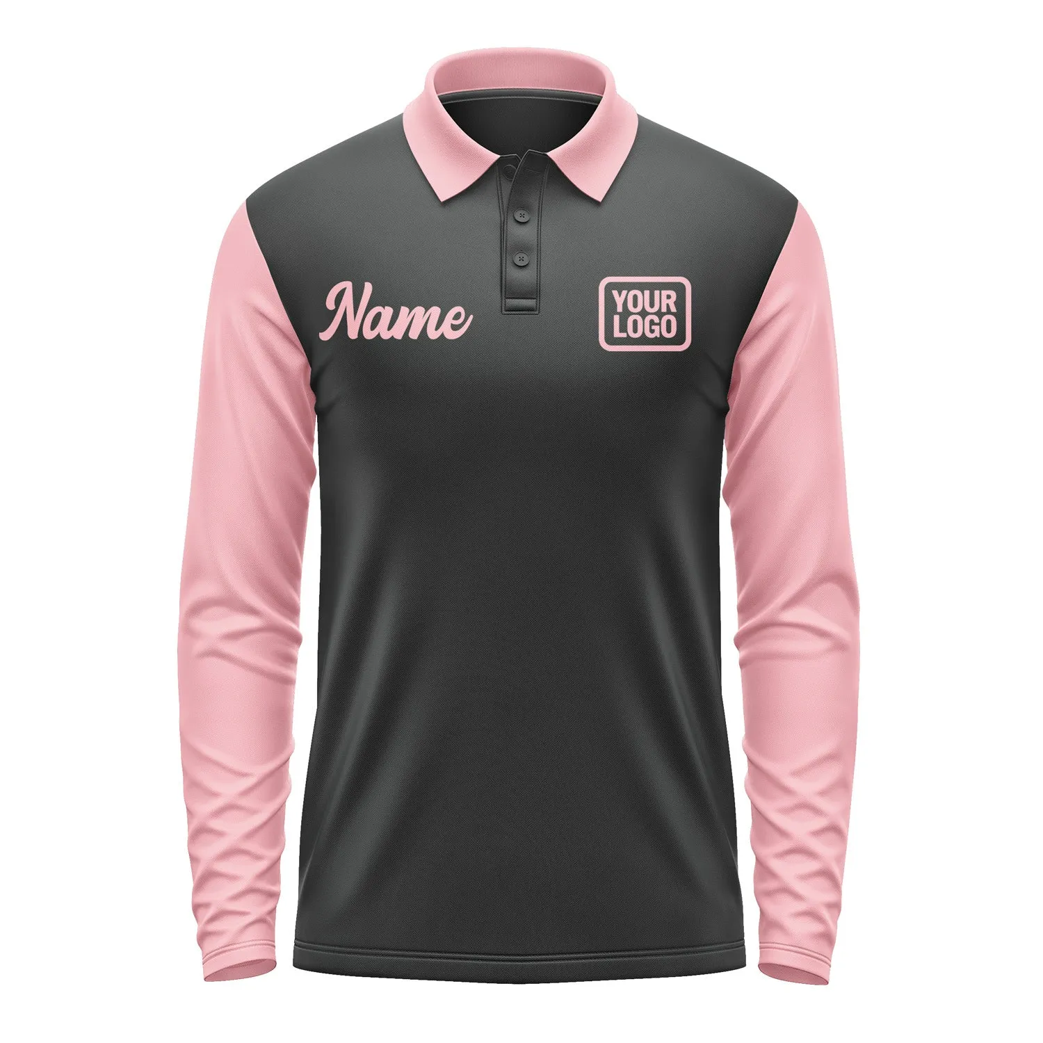Custom Black Light Pink Long Sleeve Polo Shirt sold by Tailorly product image thumbnail 2