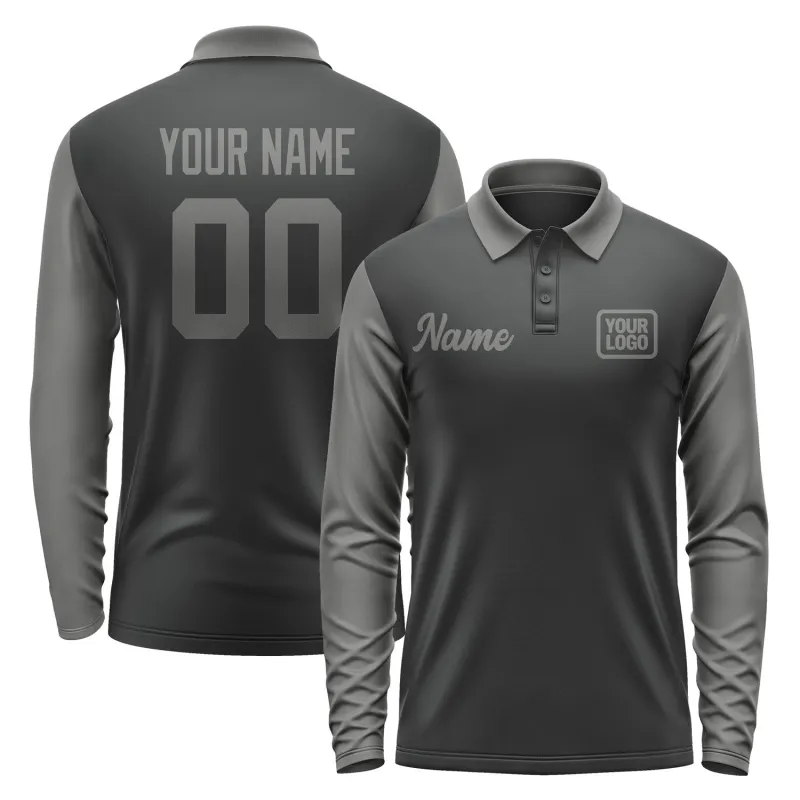 Custom Black Dark Grey Long Sleeve Polo Shirt sold by Tailorly