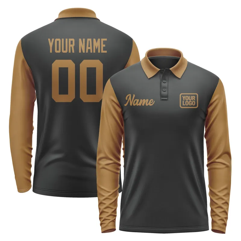 Custom Black Khaki Long Sleeve Polo Shirt sold by Tailorly