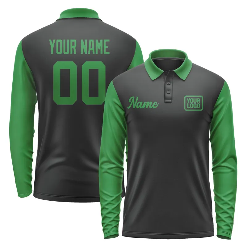 Custom Black Emerald Green Long Sleeve Polo Shirt sold by Tailorly