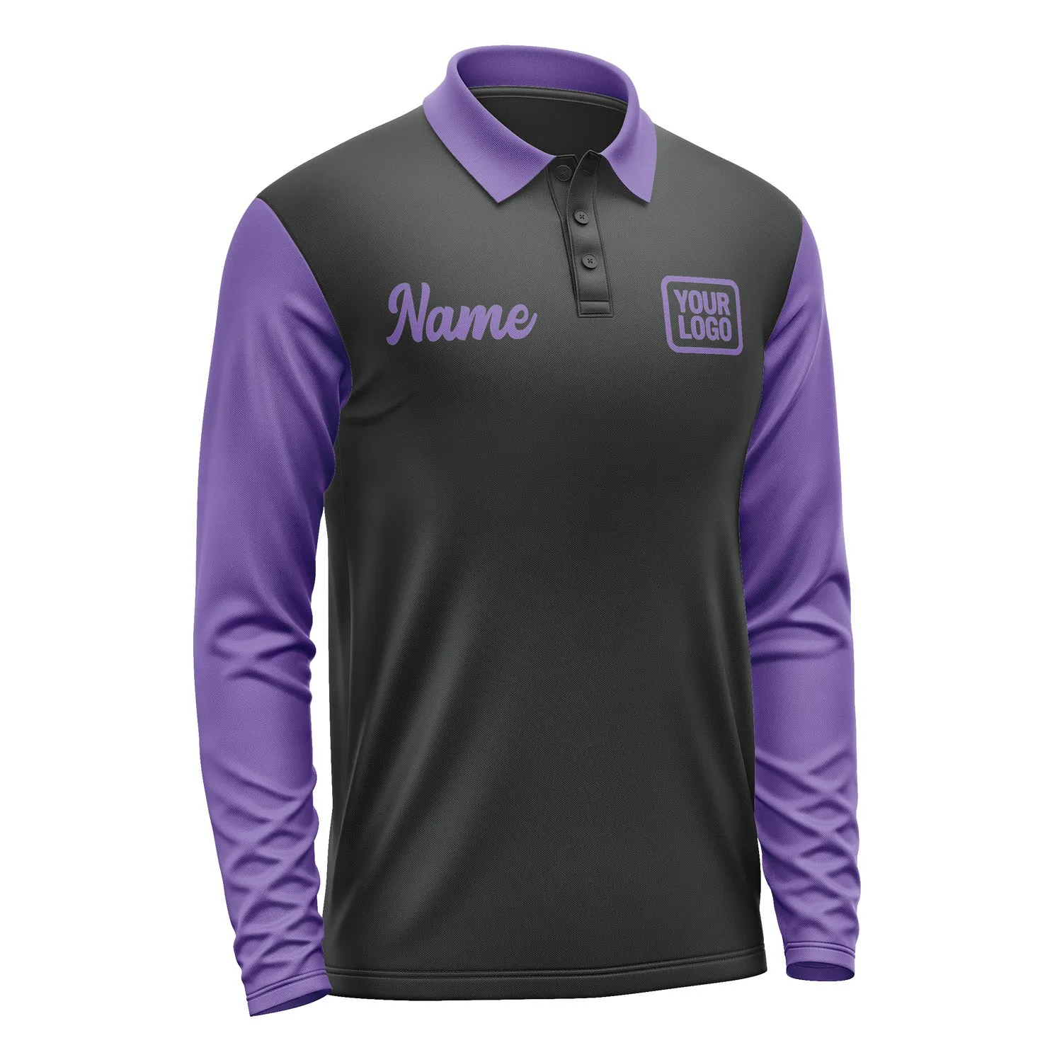 Custom Black Light Purple Long Sleeve Polo Shirt sold by Tailorly product image thumbnail 4