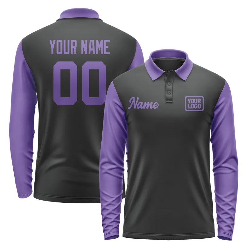 Custom Black Light Purple Long Sleeve Polo Shirt sold by Tailorly