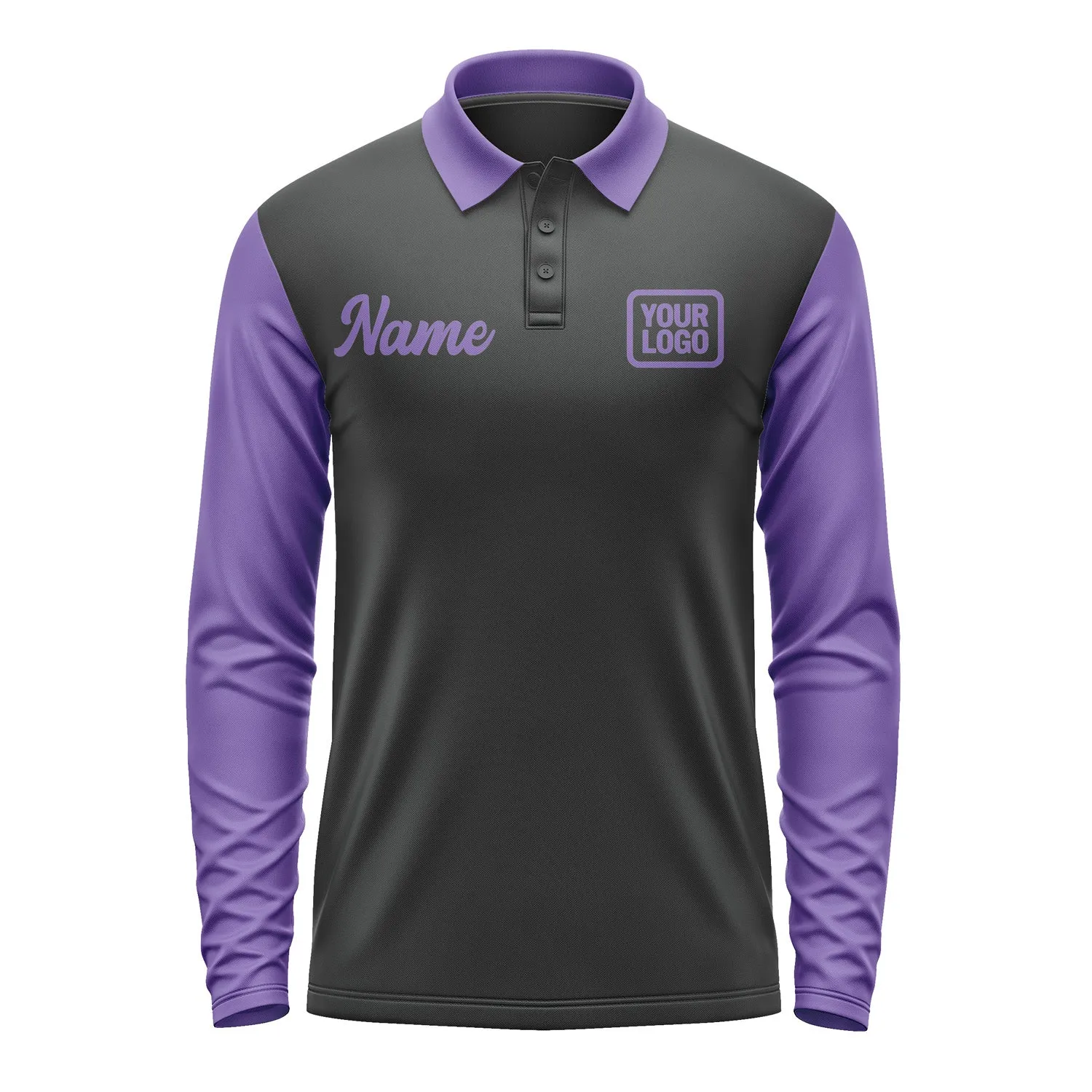 Custom Black Light Purple Long Sleeve Polo Shirt sold by Tailorly product image thumbnail 2