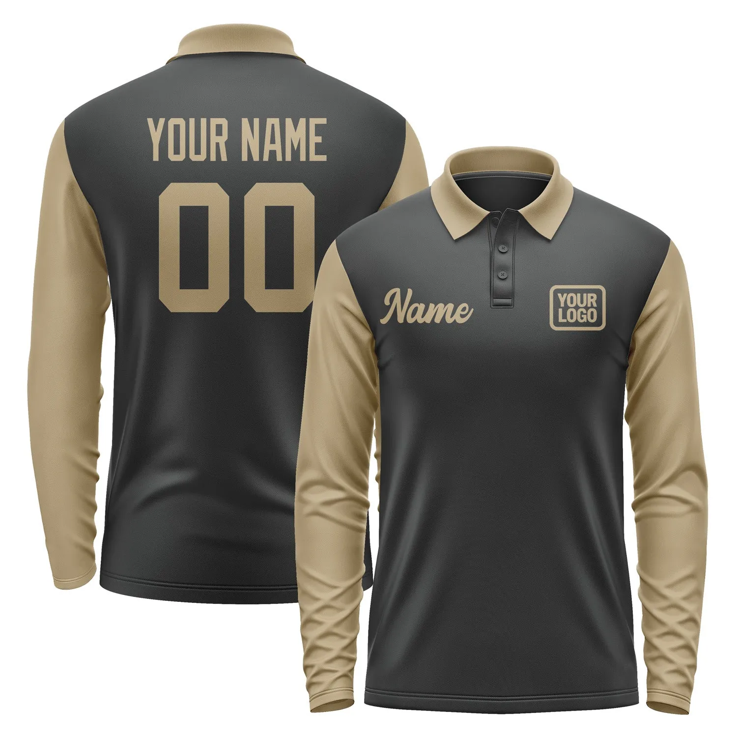 Custom Black Light Khaki Long Sleeve Polo Shirt sold by Tailorly