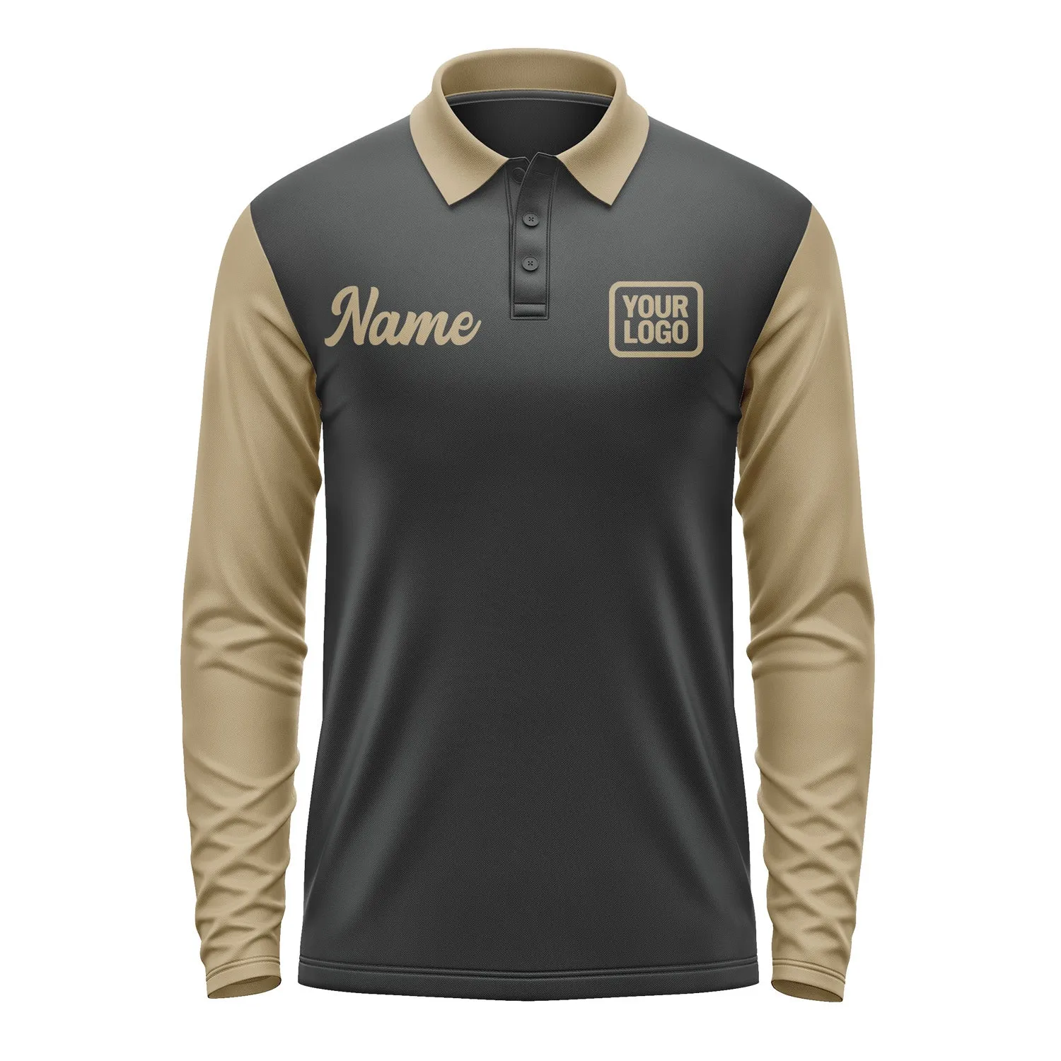 Custom Black Light Khaki Long Sleeve Polo Shirt sold by Tailorly product image thumbnail 2