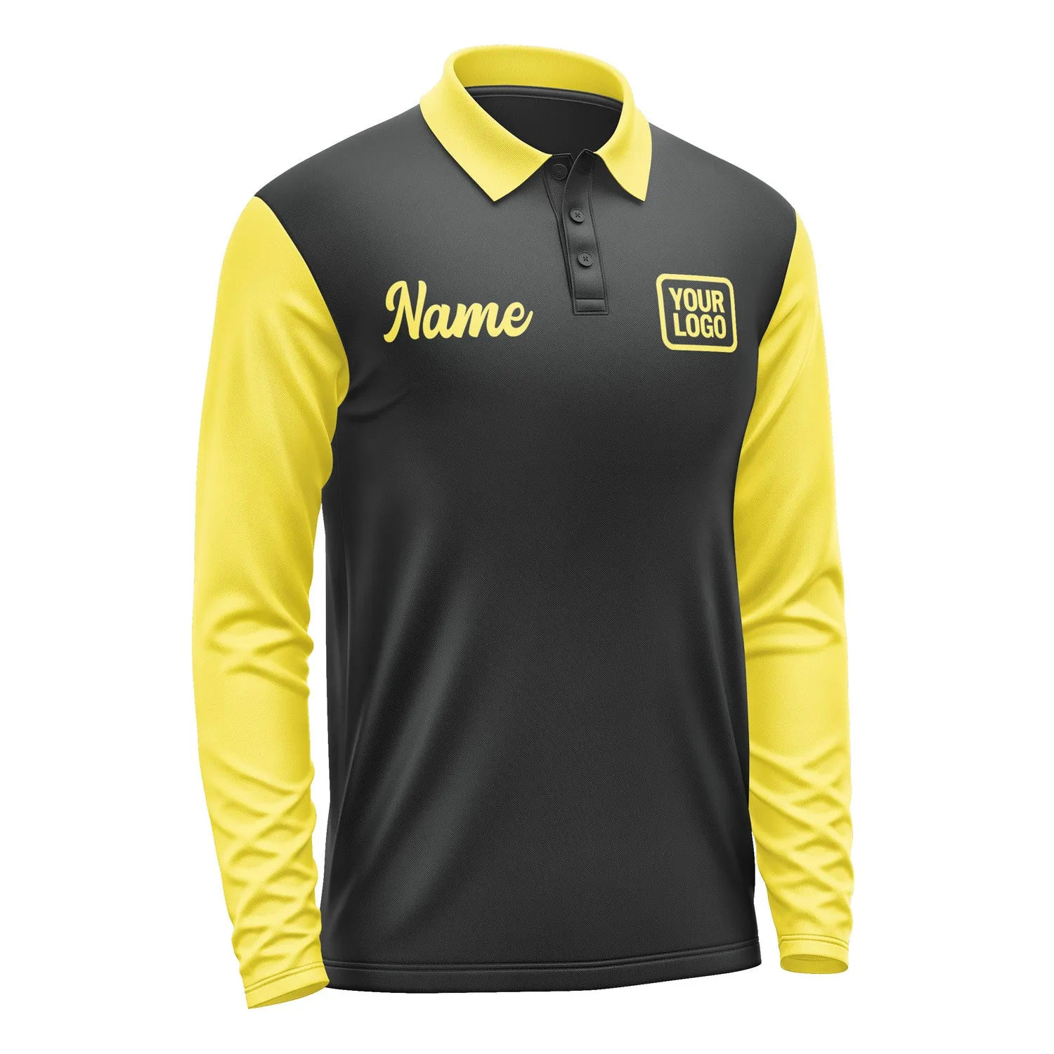 Custom Black Light Yellow Long Sleeve Polo Shirt sold by Tailorly product image thumbnail 4