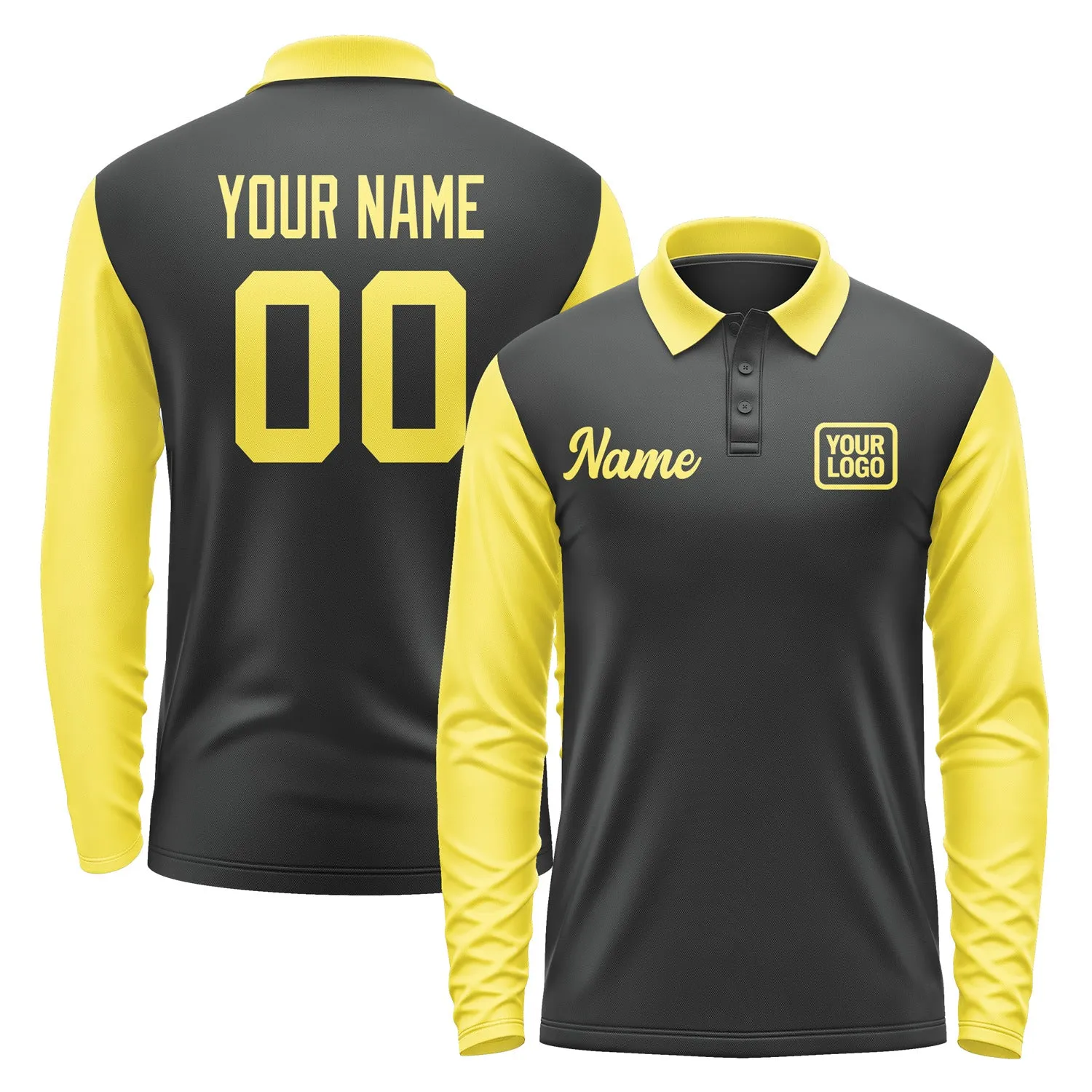 Custom Black Light Yellow Long Sleeve Polo Shirt sold by Tailorly