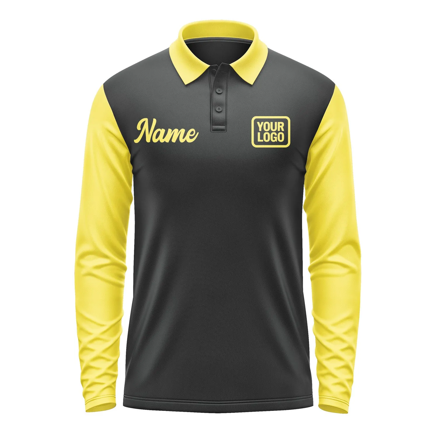 Custom Black Light Yellow Long Sleeve Polo Shirt sold by Tailorly product image thumbnail 2