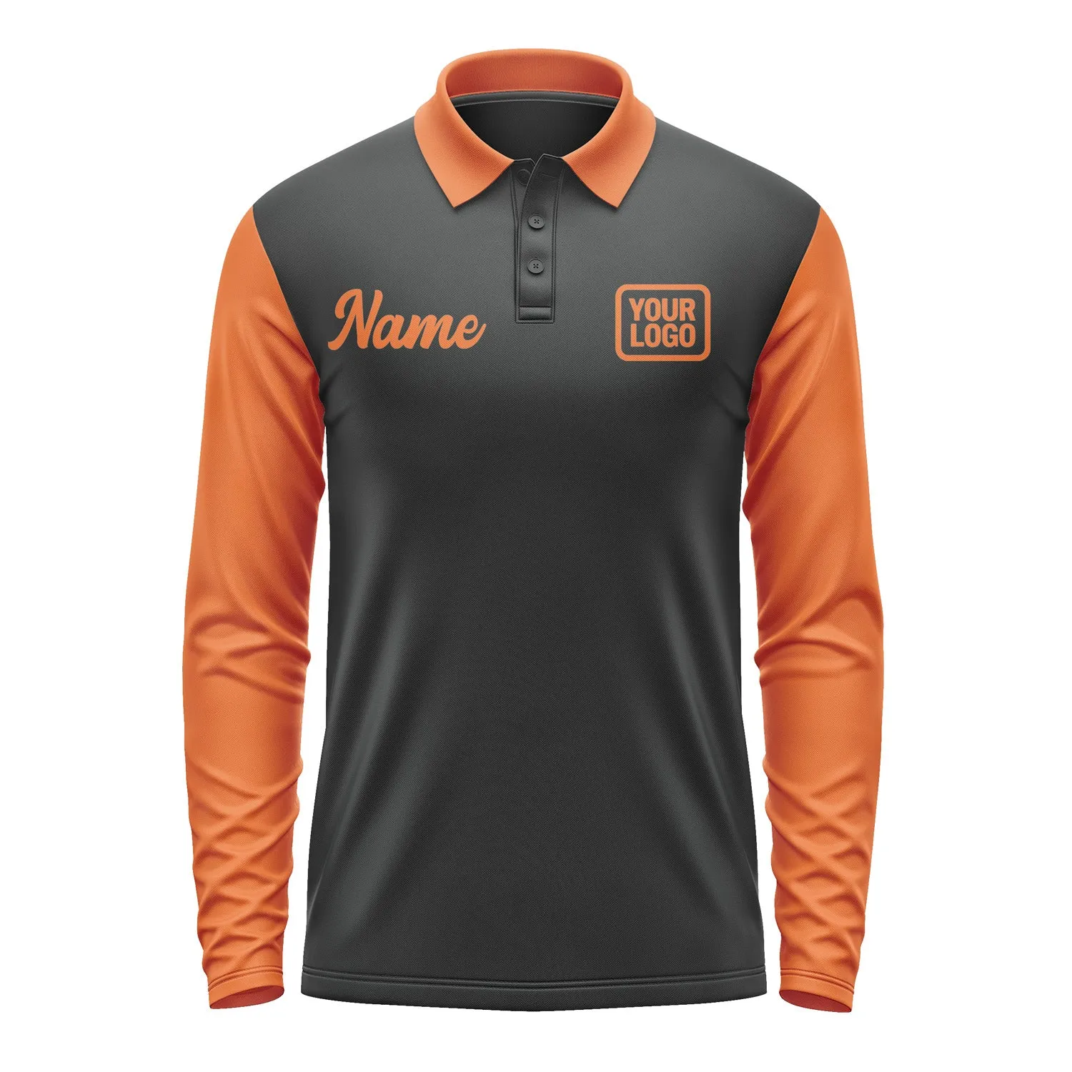 Custom Black Orange Long Sleeve Polo Shirt sold by Tailorly product image thumbnail 2