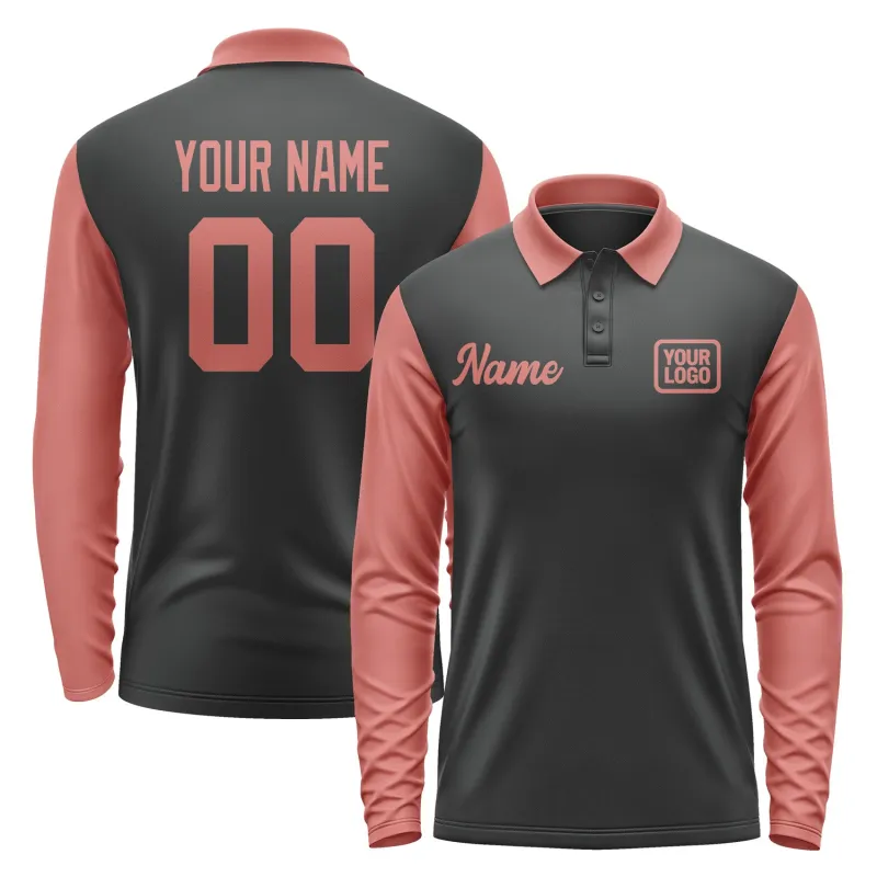 Custom Black Copper Rose Long Sleeve Polo Shirt sold by Tailorly