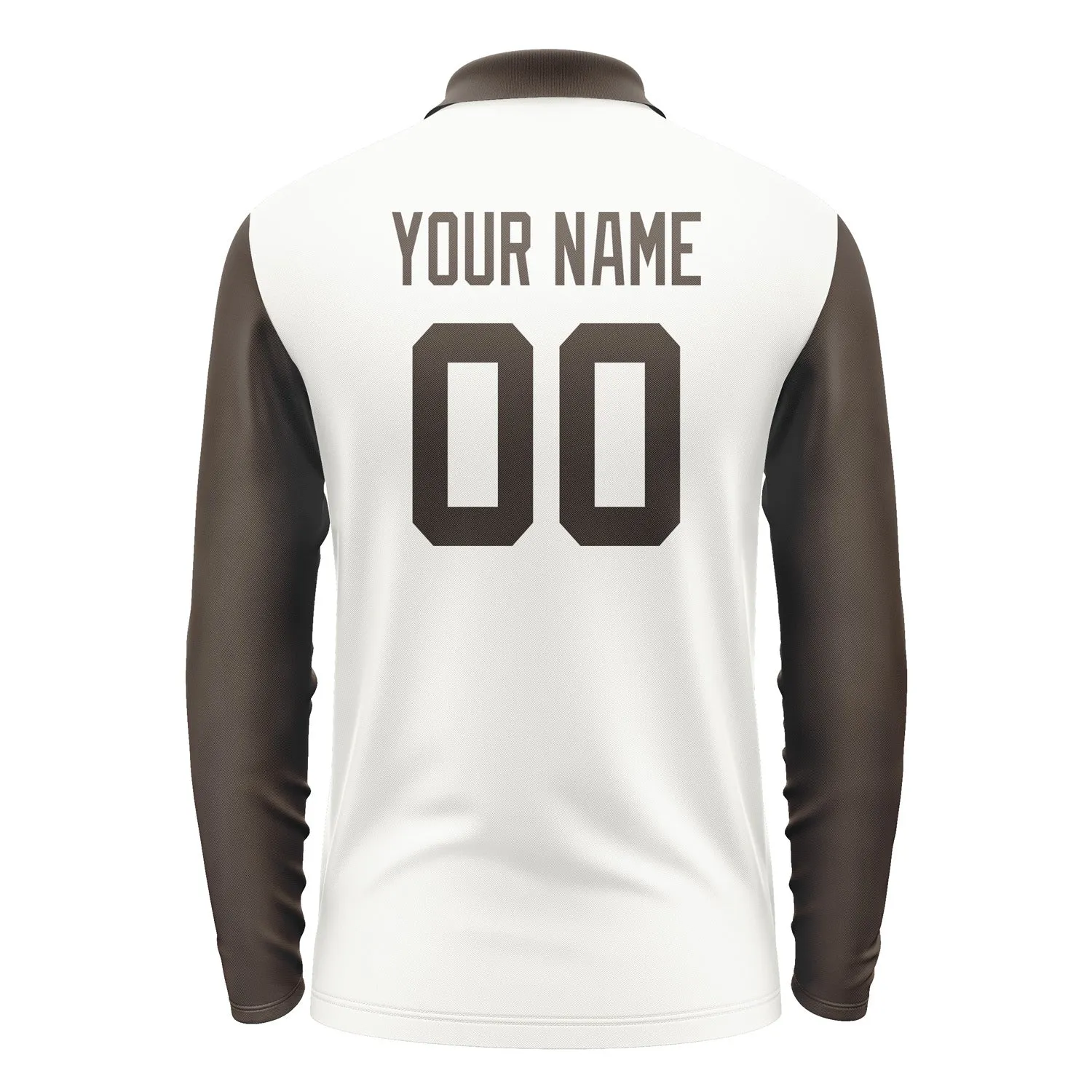 Custom White Brown Long Sleeve Polo Shirt sold by Tailorly product image thumbnail 3